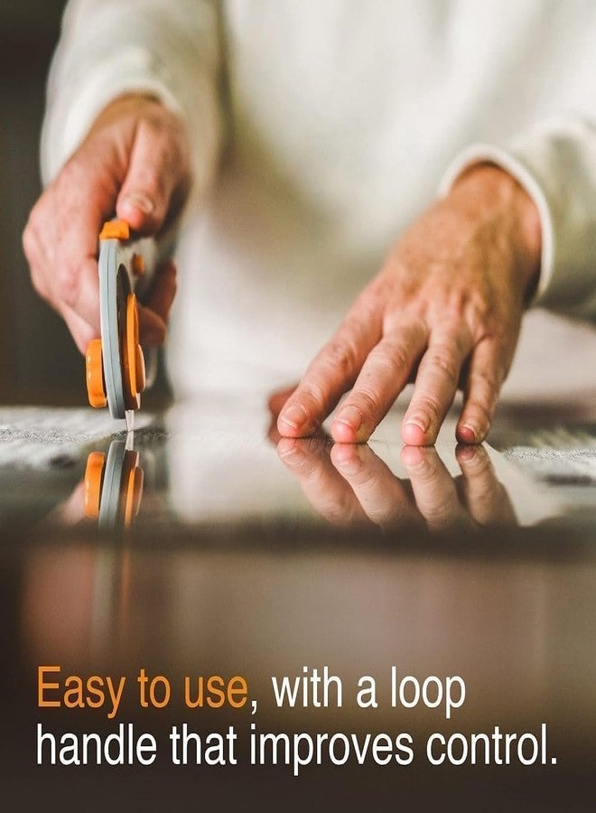 Bitrexup قاطع دوار للأقمشة من Bitrexup بقطر 45 مم، مزود بمقبض حلقي مريح، مصنوع من التيتانيوم، مناسب للأقمشة السميكة، سهل وآمن لتغيير الشفرات، أدوات خياطة وتطريز. - Image 4